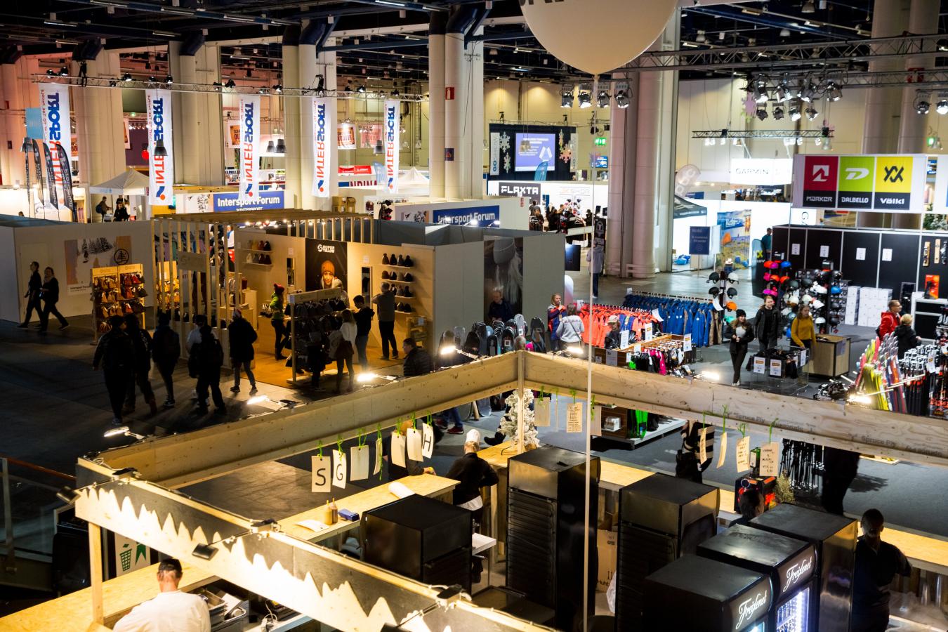 Bird's eye view of booths at a trade show